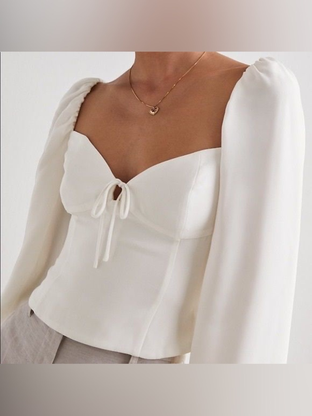 Wilfred Novella White Puff-Sleeve Tie-Front Bustier Blouse Aritzia